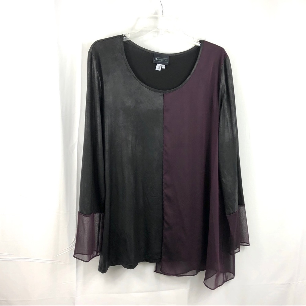 Elloquent Black  Purple Flyaway Bell Sleeve Top XL